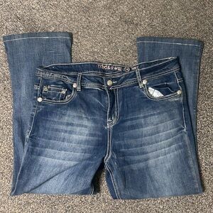 Rebel & Soul Bootcut Jeans Thick Stitch Embellished Pockets Rodeo Y2K